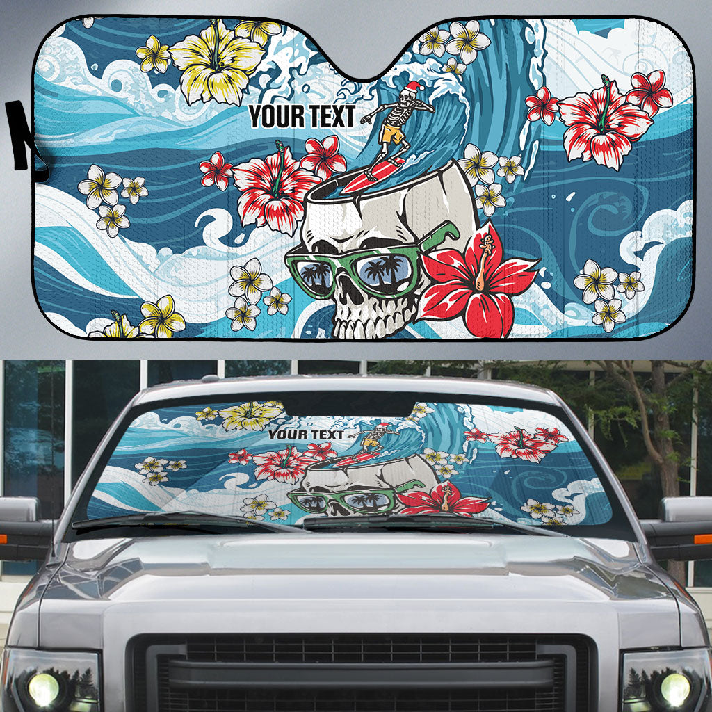 Hawaii Santa Skeleton Surfing Personalized Auto Sun Shade Mele Kalikimaka i Iulai!