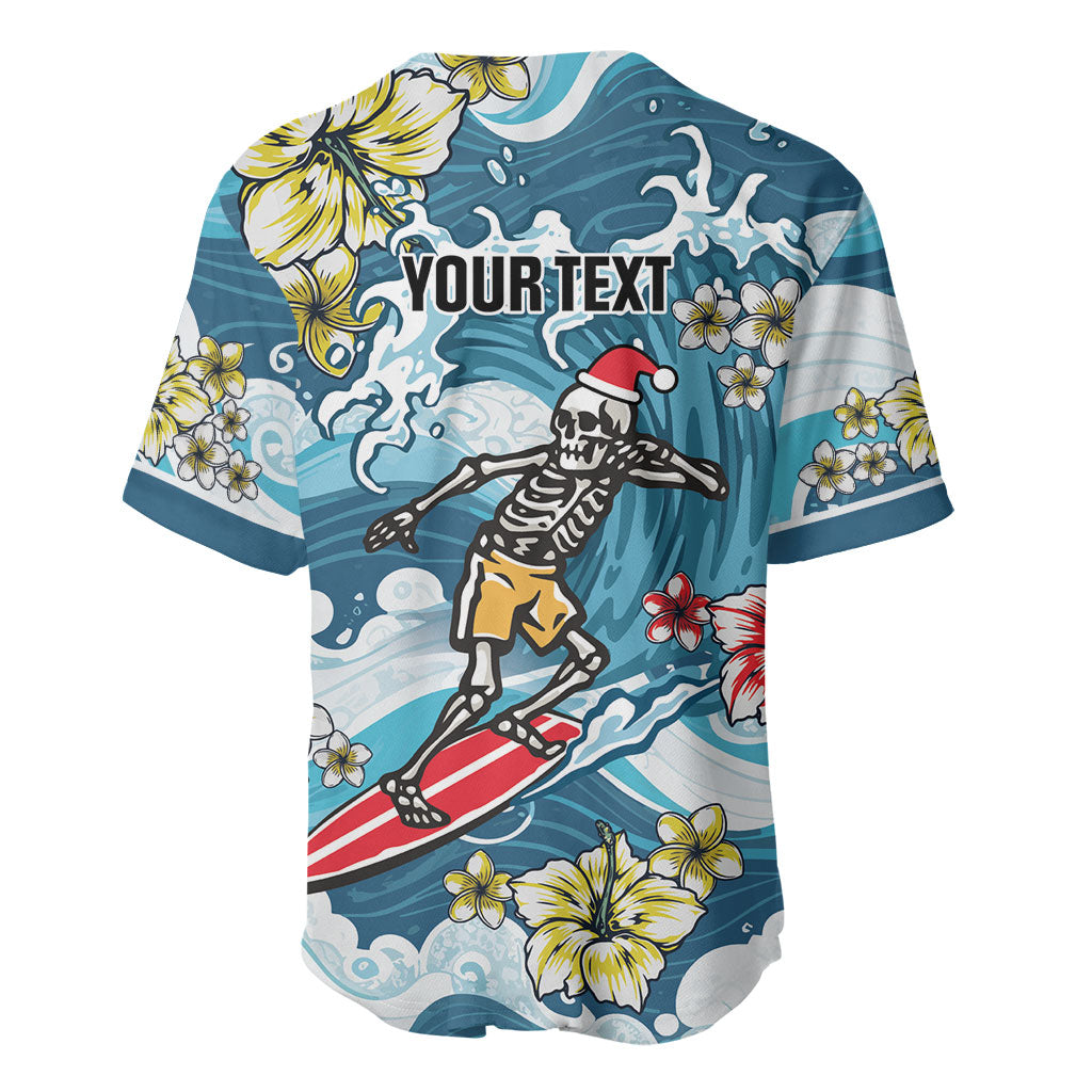 Hawaii Santa Skeleton Surfing Personalized Baseball Jersey Mele Kalikimaka i Iulai!