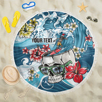 Hawaii Santa Skeleton Surfing Personalized Beach Blanket Mele Kalikimaka i Iulai!