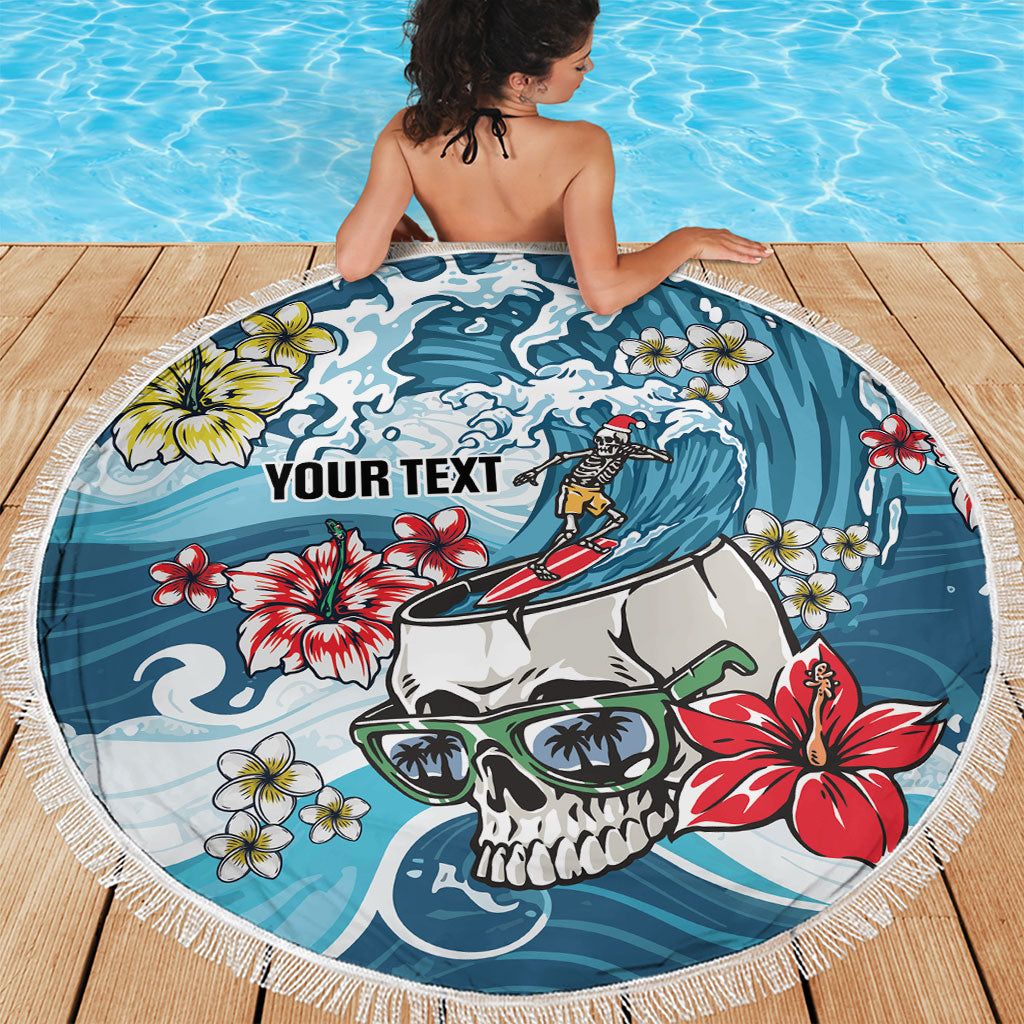 Hawaii Santa Skeleton Surfing Personalized Beach Blanket Mele Kalikimaka i Iulai!