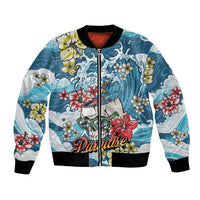 Hawaii Santa Skeleton Surfing Personalized Bomber Jacket Mele Kalikimaka i Iulai!