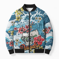 Hawaii Santa Skeleton Surfing Personalized Bomber Puffer Jacket Mele Kalikimaka i Iulai!