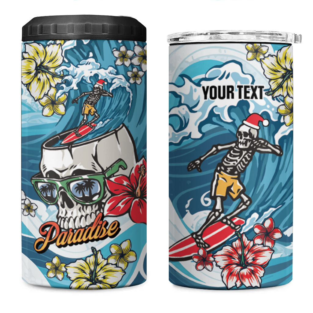 Hawaii Santa Skeleton Surfing Personalized 4 in 1 Can Cooler Tumbler Mele Kalikimaka i Iulai!