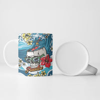 Hawaii Santa Skeleton Surfing Personalized Ceramic Mug Mele Kalikimaka i Iulai!