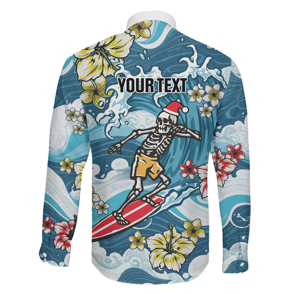 Hawaii Santa Skeleton Surfing Personalized Family Matching Puletasi and Hawaiian Shirt Mele Kalikimaka i Iulai!