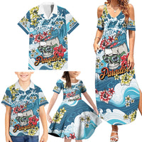 Hawaii Santa Skeleton Surfing Personalized Family Matching Summer Maxi Dress and Hawaiian Shirt Mele Kalikimaka i Iulai!