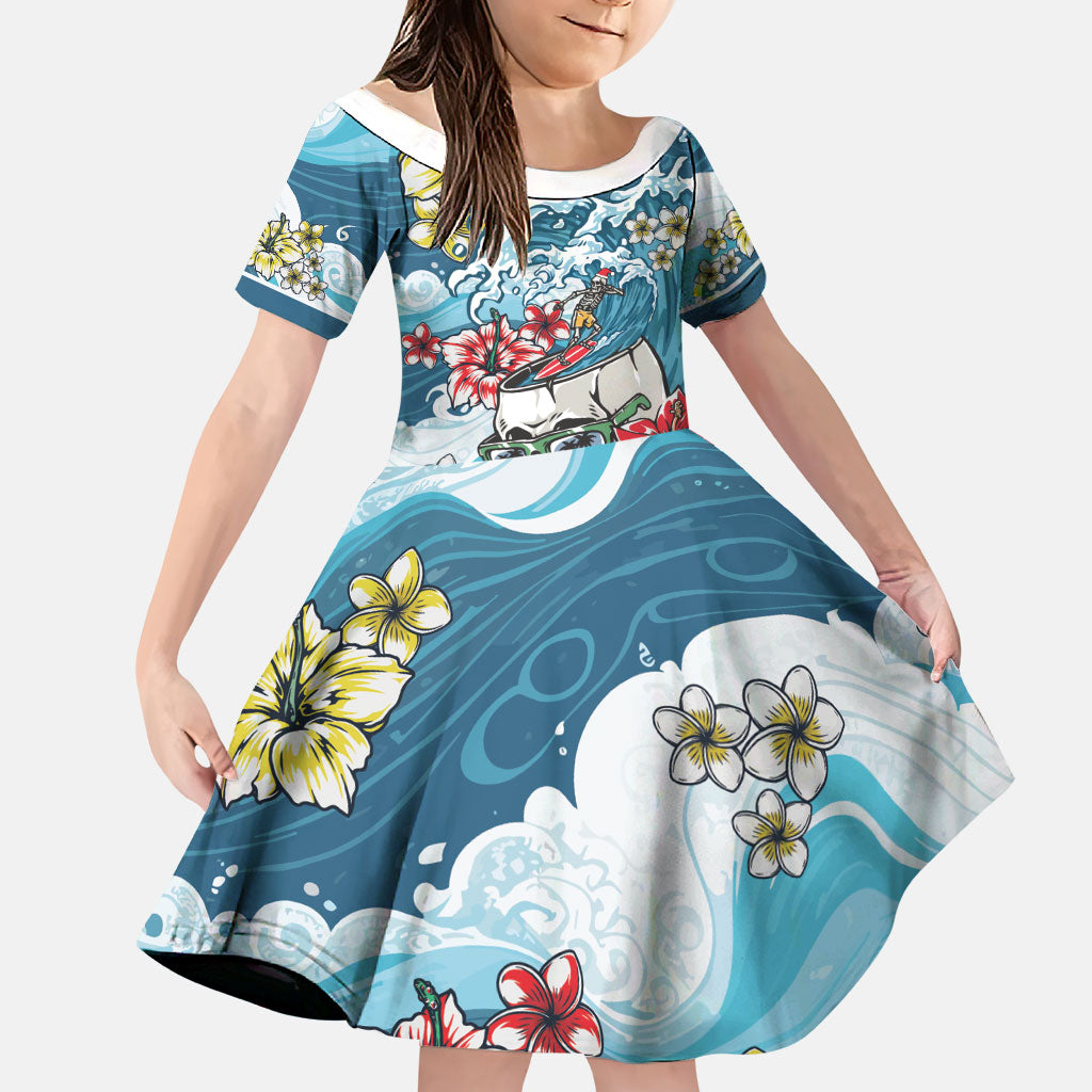 Hawaii Santa Skeleton Surfing Personalized Family Matching Tank Maxi Dress and Hawaiian Shirt Mele Kalikimaka i Iulai!