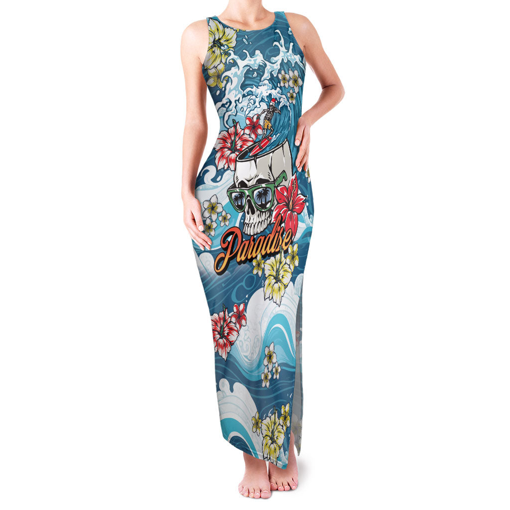 Hawaii Santa Skeleton Surfing Personalized Family Matching Tank Maxi Dress and Hawaiian Shirt Mele Kalikimaka i Iulai!