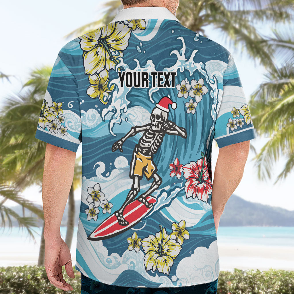 Hawaii Santa Skeleton Surfing Personalized Hawaiian Shirt Mele Kalikimaka i Iulai!