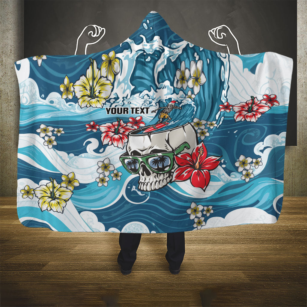 Hawaii Santa Skeleton Surfing Personalized Hooded Blanket Mele Kalikimaka i Iulai!