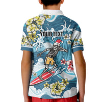 Hawaii Santa Skeleton Surfing Personalized Kid Polo Shirt Mele Kalikimaka i Iulai!