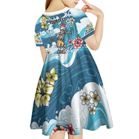 Hawaii Santa Skeleton Surfing Personalized Kid Short Sleeve Dress Mele Kalikimaka i Iulai!