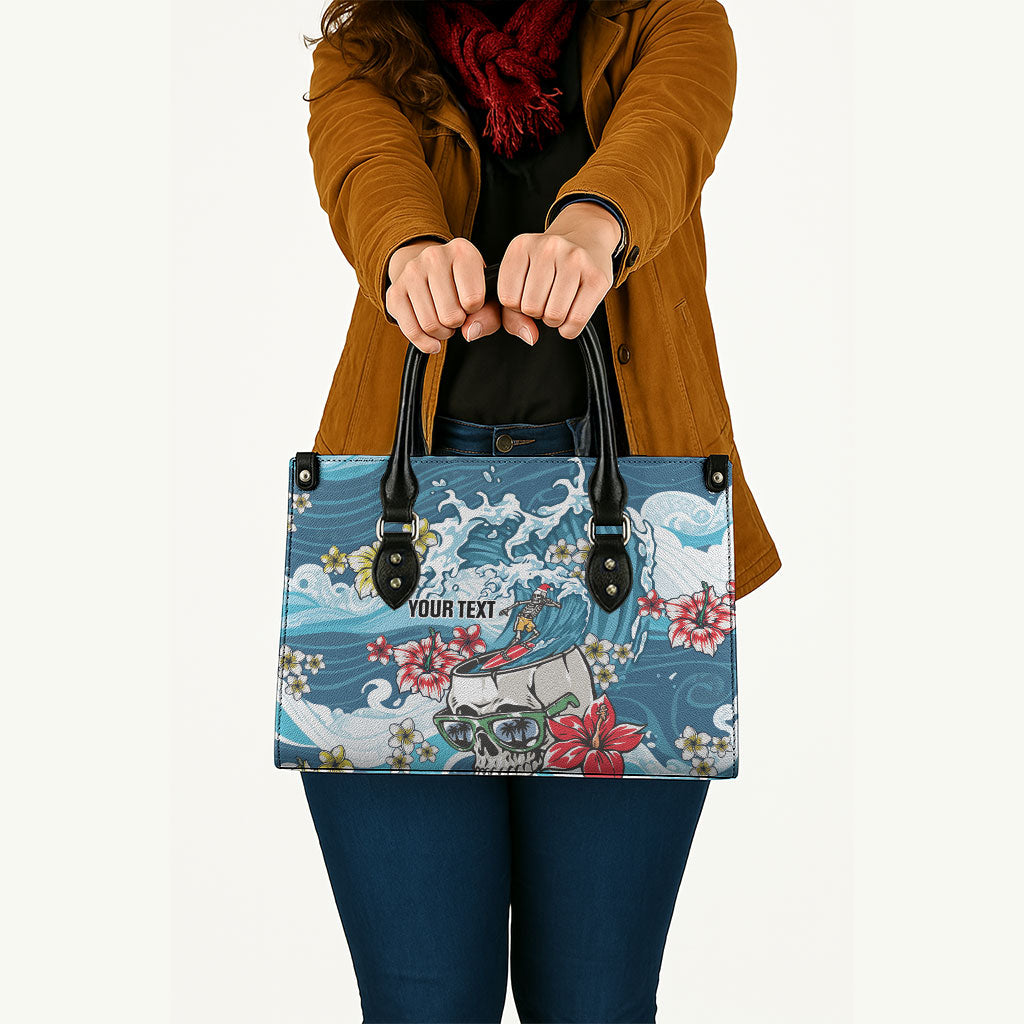 Hawaii Santa Skeleton Surfing Personalized Leather Bag Mele Kalikimaka i Iulai!