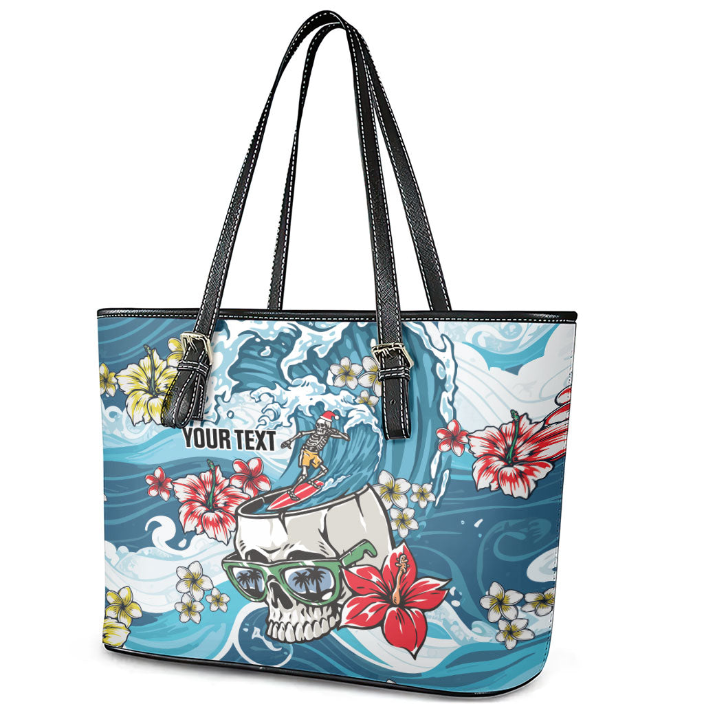 Hawaii Santa Skeleton Surfing Personalized Leather Tote Bag Mele Kalikimaka i Iulai!