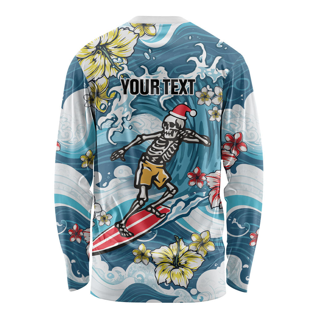 Hawaii Santa Skeleton Surfing Personalized Long Sleeve Shirt Mele Kalikimaka i Iulai!