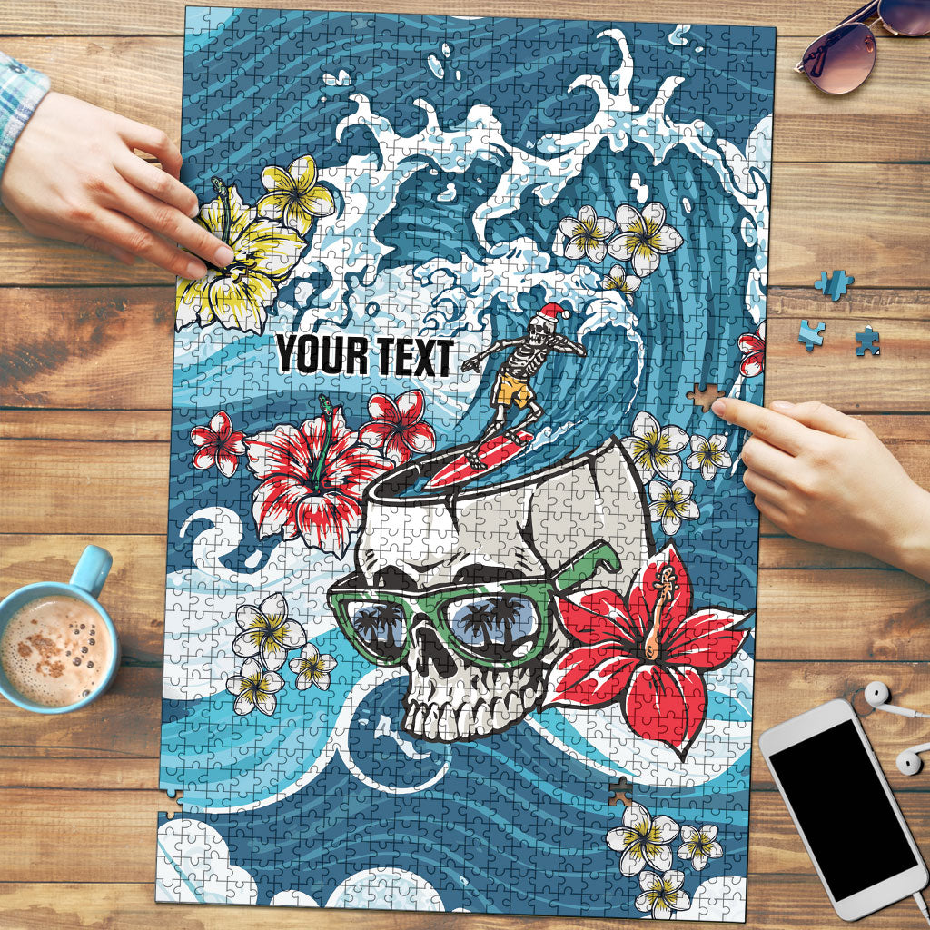 Hawaii Santa Skeleton Surfing Personalized Puzzle Mele Kalikimaka i Iulai!