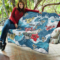 Hawaii Santa Skeleton Surfing Personalized Quilt Mele Kalikimaka i Iulai!