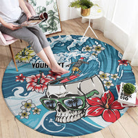 Hawaii Santa Skeleton Surfing Personalized Round Carpet Mele Kalikimaka i Iulai!