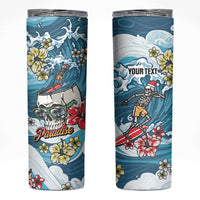 Hawaii Santa Skeleton Surfing Personalized Skinny Tumbler Mele Kalikimaka i Iulai!