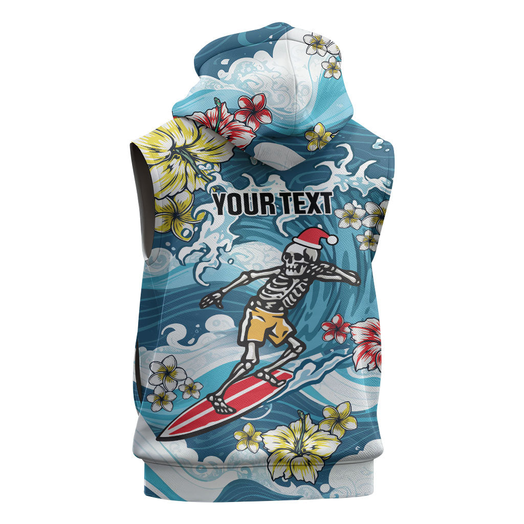 Hawaii Santa Skeleton Surfing Personalized Sleeveless Hoodie Mele Kalikimaka i Iulai!