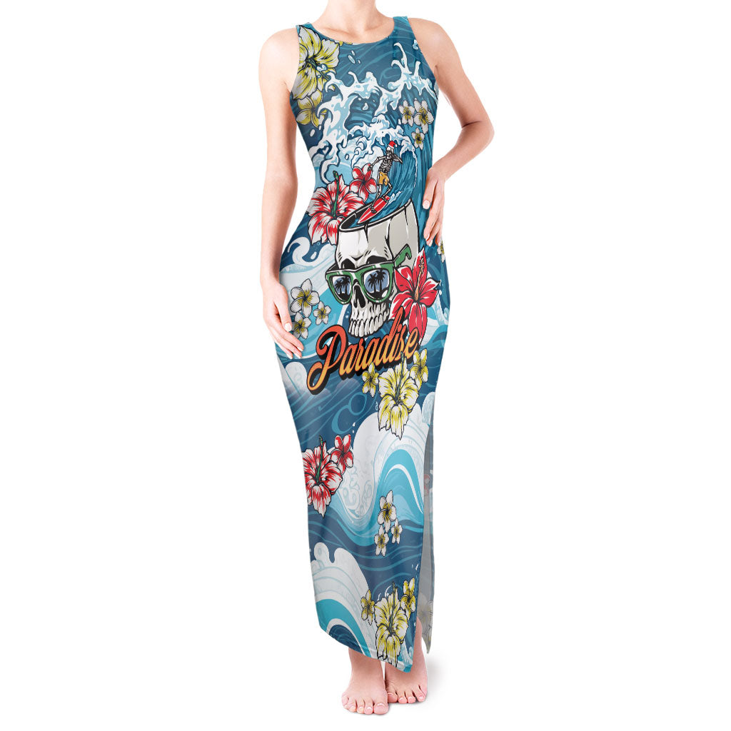 Hawaii Santa Skeleton Surfing Personalized Tank Maxi Dress Mele Kalikimaka i Iulai!
