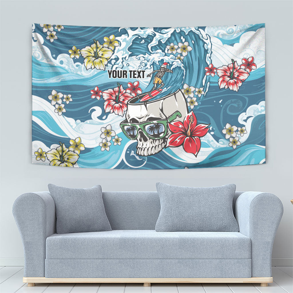 Hawaii Santa Skeleton Surfing Personalized Tapestry Mele Kalikimaka i Iulai!