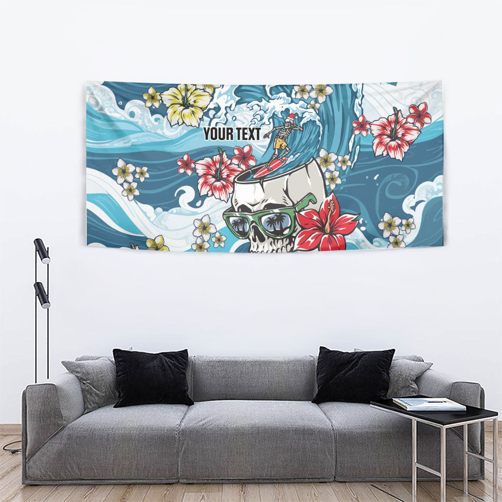 Hawaii Santa Skeleton Surfing Personalized Tapestry Mele Kalikimaka i Iulai!