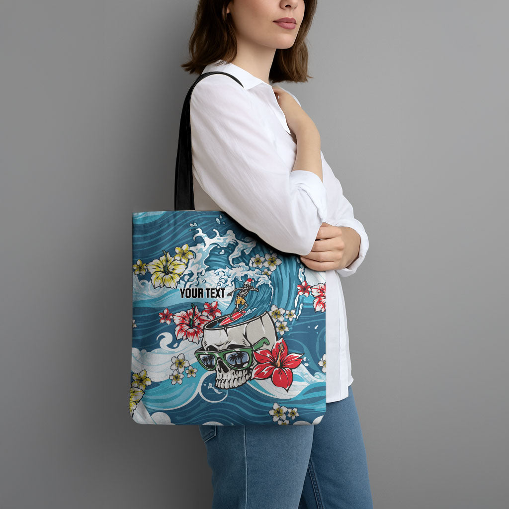 Hawaii Santa Skeleton Surfing Personalized Tote Bag Mele Kalikimaka i Iulai!