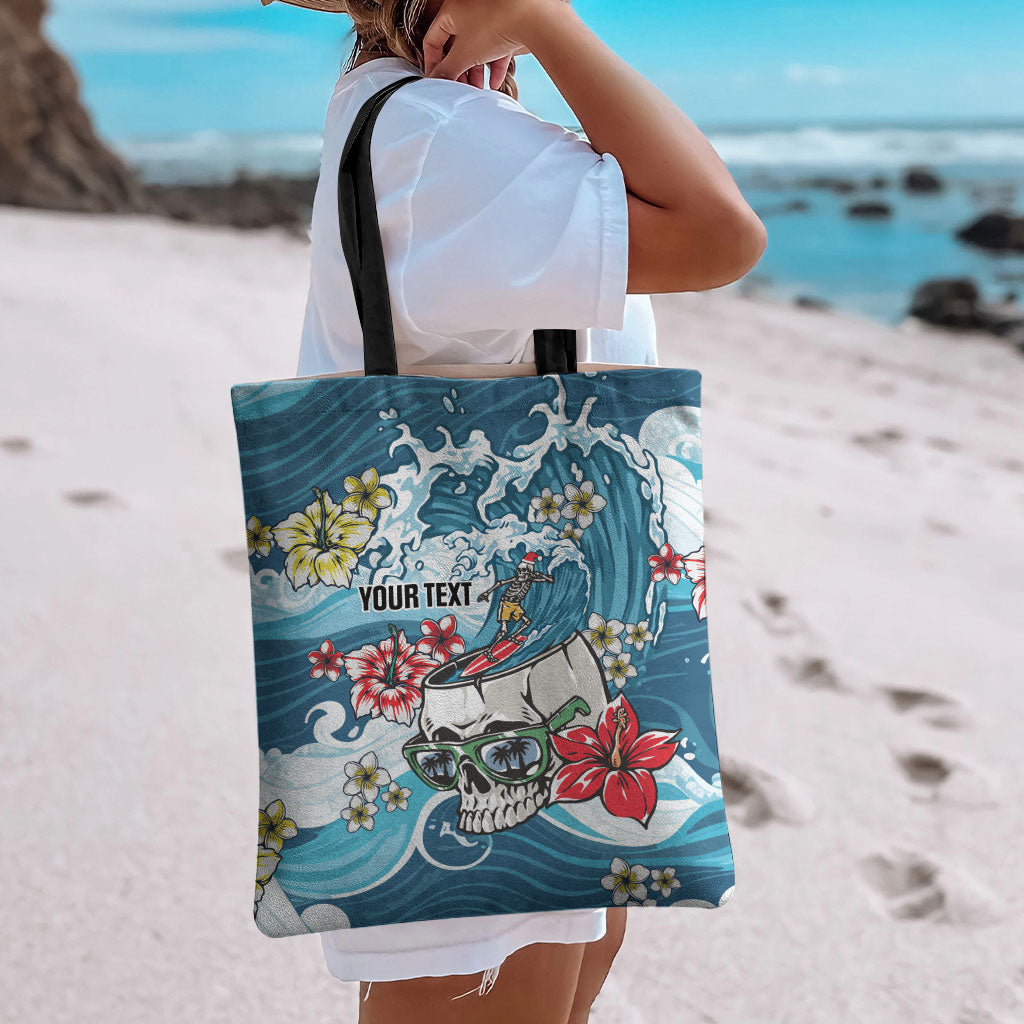 Hawaii Santa Skeleton Surfing Personalized Tote Bag Mele Kalikimaka i Iulai!