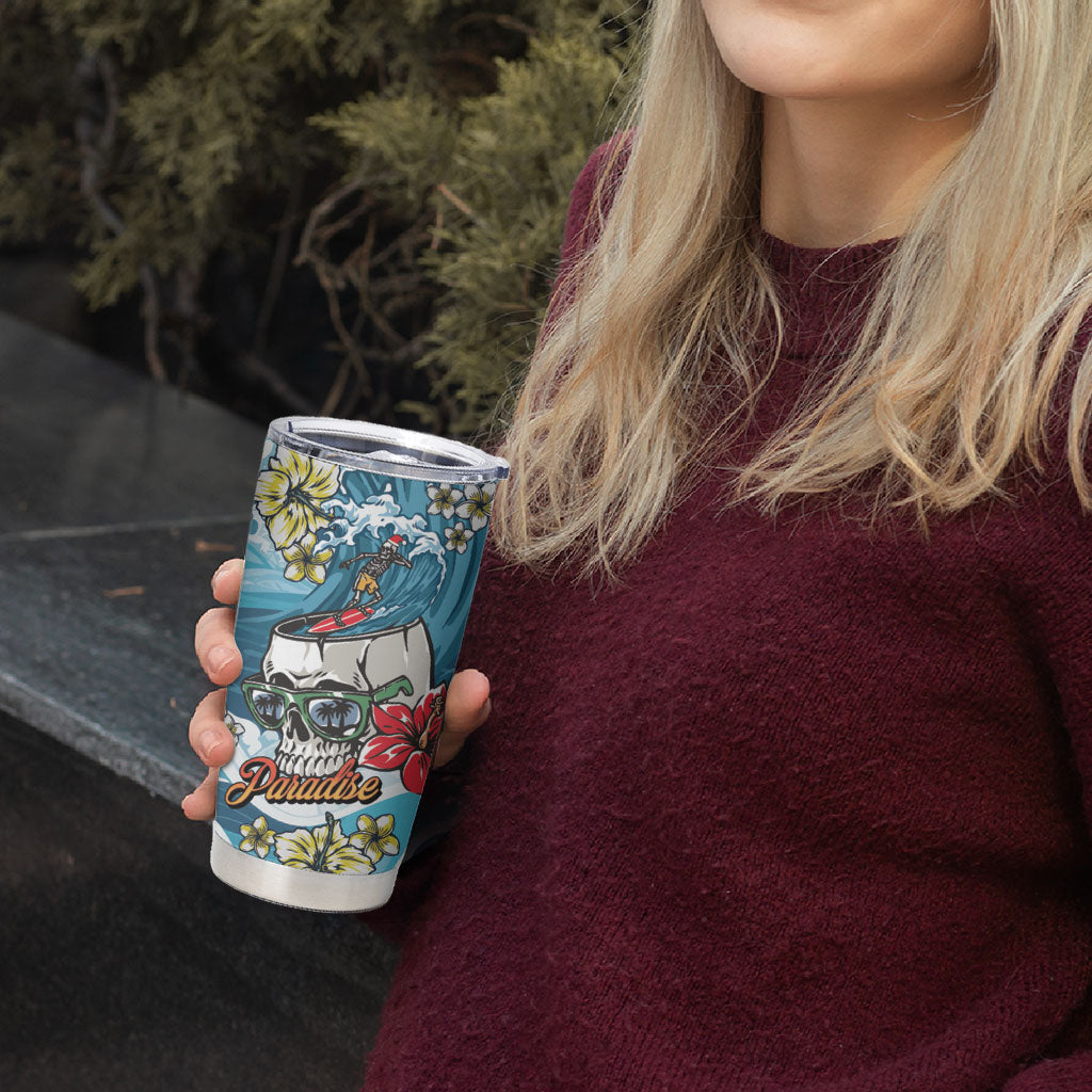Hawaii Santa Skeleton Surfing Personalized Tumbler Cup Mele Kalikimaka i Iulai!