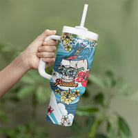Hawaii Santa Skeleton Surfing Personalized Tumbler With Handle Mele Kalikimaka i Iulai!