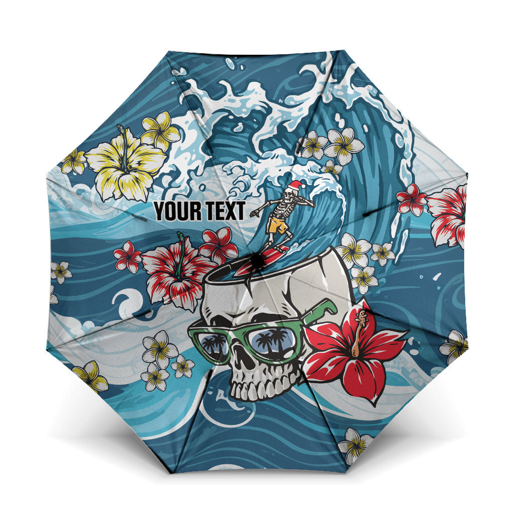 Hawaii Santa Skeleton Surfing Personalized Umbrella Mele Kalikimaka i Iulai!