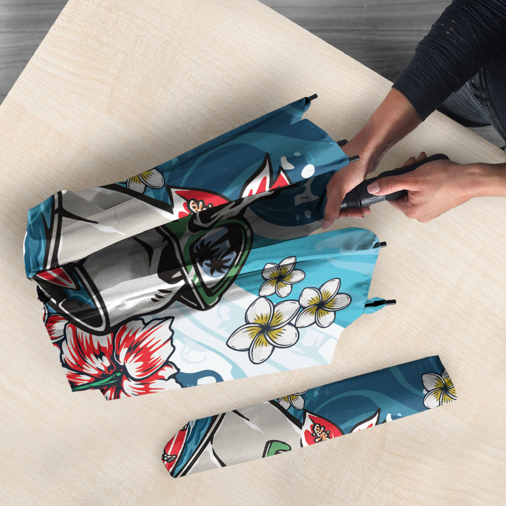 Hawaii Santa Skeleton Surfing Personalized Umbrella Mele Kalikimaka i Iulai!
