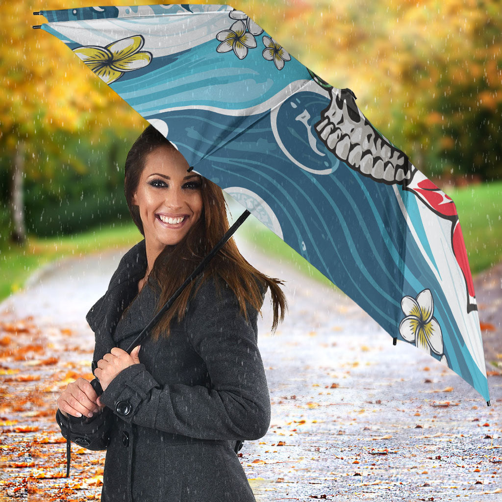 Hawaii Santa Skeleton Surfing Personalized Umbrella Mele Kalikimaka i Iulai!