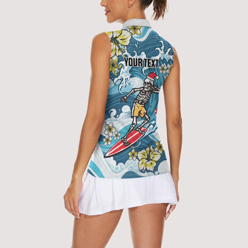 Hawaii Santa Skeleton Surfing Personalized Women Sleeveless Polo Shirt Mele Kalikimaka i Iulai!