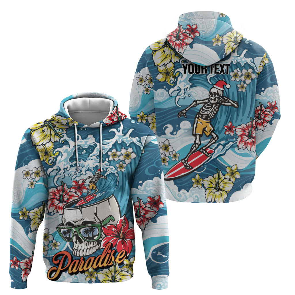 Hawaii Santa Skeleton Surfing Personalized Zip Hoodie Mele Kalikimaka i Iulai!