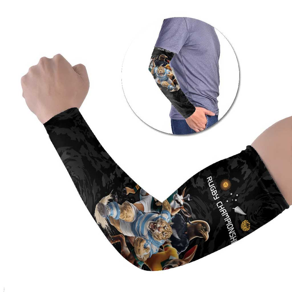 Custom Rugby Southern Hemisphere Arm Sleeves Argentina AUNZ South Africa Mascot Black LT9 Set of 2 Black - Polynesian Pride