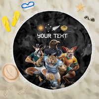 Custom Rugby Southern Hemisphere Beach Blanket Argentina AUNZ South Africa Mascot Black - Polynesian Pride