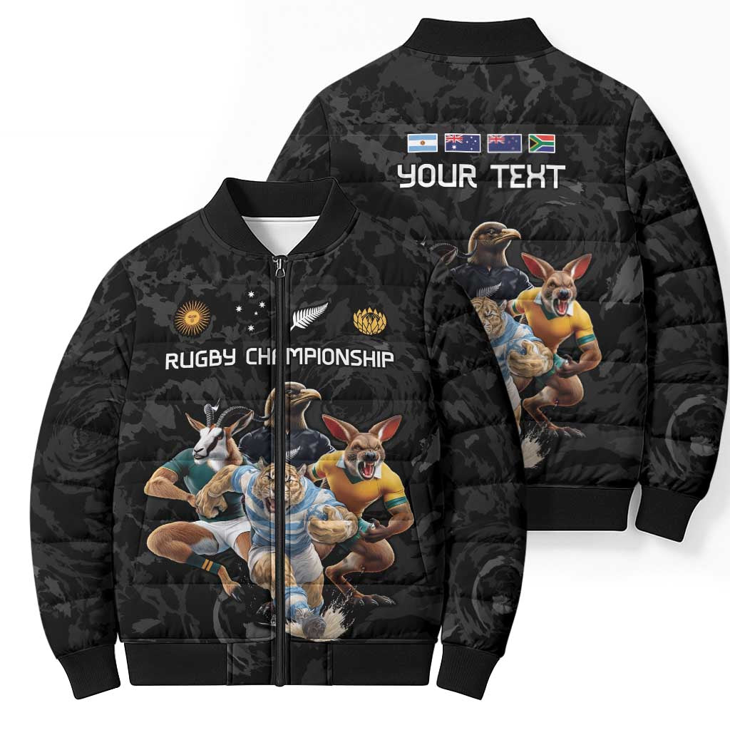 Custom Rugby Southern Hemisphere Bomber Puffer Jacket Argentina AUNZ South Africa Mascot Black - Polynesian Pride