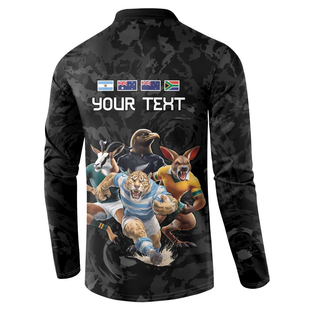 Custom Rugby Southern Hemisphere Button Sweatshirt Argentina AUNZ South Africa Mascot Black - Polynesian Pride