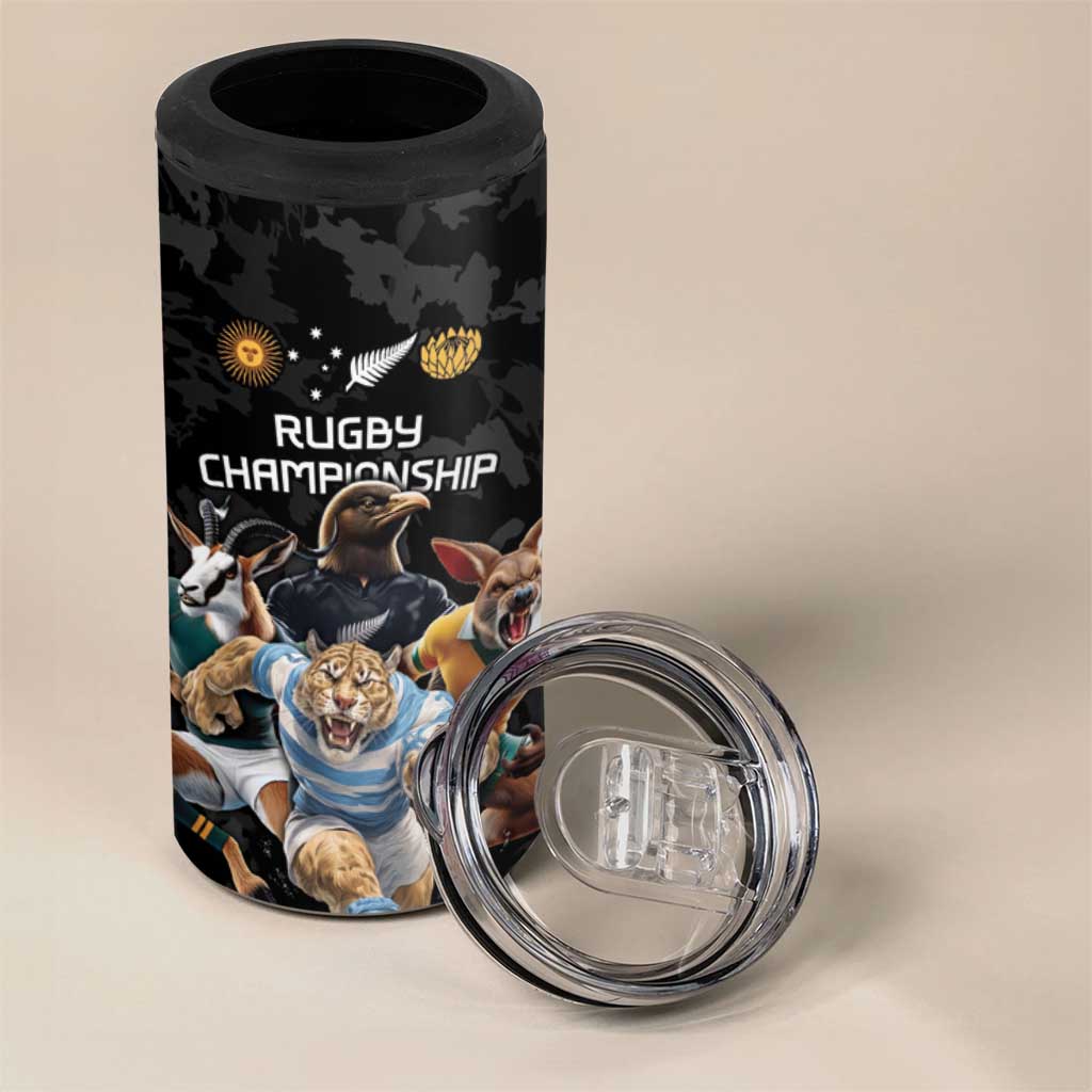 Custom Rugby Southern Hemisphere 4 in 1 Can Cooler Tumbler Argentina AUNZ South Africa Mascot Black - Polynesian Pride