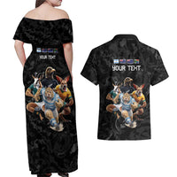 Custom Rugby Southern Hemisphere Couples Matching Off Shoulder Maxi Dress and Hawaiian Shirt Argentina AUNZ South Africa Mascot Black - Polynesian Pride