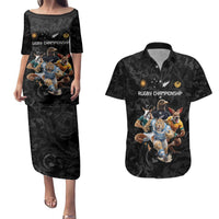 Custom Rugby Southern Hemisphere Couples Matching Puletasi and Hawaiian Shirt Argentina AUNZ South Africa Mascot Black - Polynesian Pride