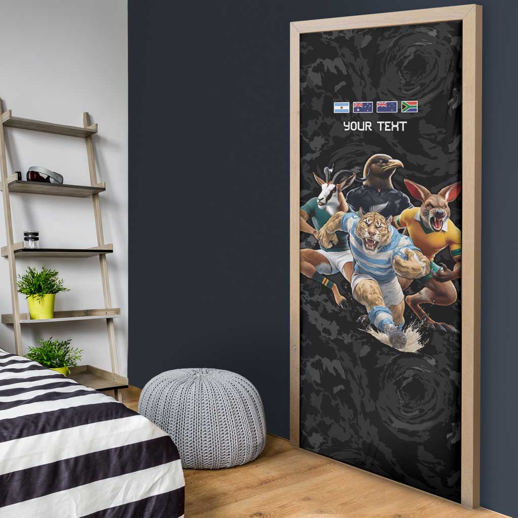 Custom Rugby Southern Hemisphere Door Cover Argentina AUNZ South Africa Mascot Black - Polynesian Pride