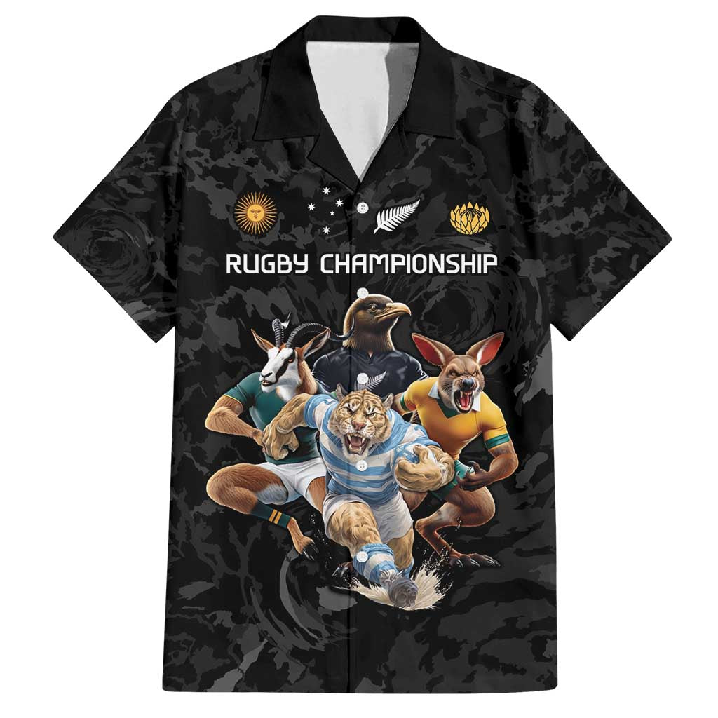 Custom Rugby Southern Hemisphere Family Matching Long Sleeve Bodycon Dress and Hawaiian Shirt Argentina AUNZ South Africa Mascot Black - Polynesian Pride