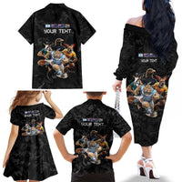 Custom Rugby Southern Hemisphere Family Matching Off The Shoulder Long Sleeve Dress and Hawaiian Shirt Argentina AUNZ South Africa Mascot Black - Polynesian Pride