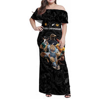 Custom Rugby Southern Hemisphere Family Matching Off Shoulder Maxi Dress and Hawaiian Shirt Argentina AUNZ South Africa Mascot Black - Polynesian Pride