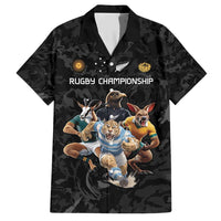 Custom Rugby Southern Hemisphere Family Matching Short Sleeve Bodycon Dress and Hawaiian Shirt Argentina AUNZ South Africa Mascot Black - Polynesian Pride