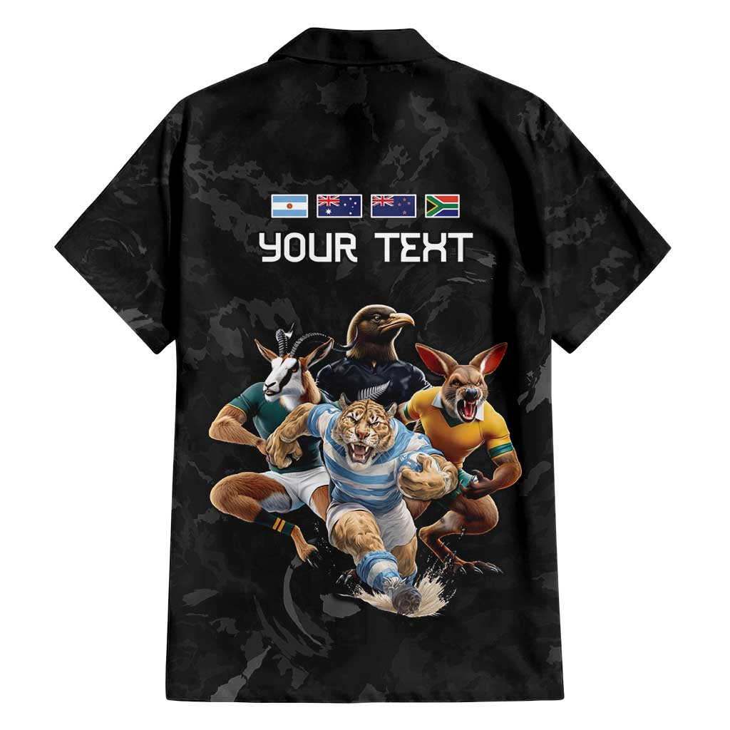 Custom Rugby Southern Hemisphere Family Matching Summer Maxi Dress and Hawaiian Shirt Argentina AUNZ South Africa Mascot Black - Polynesian Pride