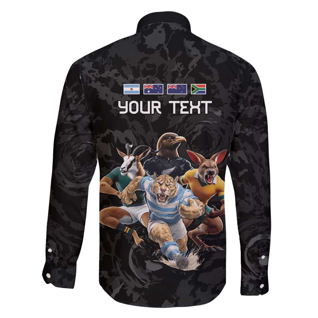 Custom Rugby Southern Hemisphere Family Matching Tank Maxi Dress and Hawaiian Shirt Argentina AUNZ South Africa Mascot Black - Polynesian Pride